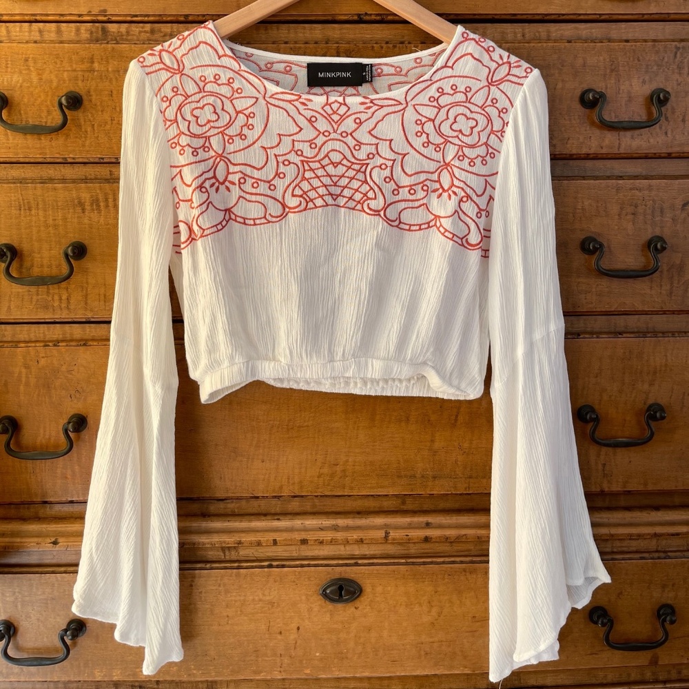 Minkpink Cropped Embroidered Top, Size Small